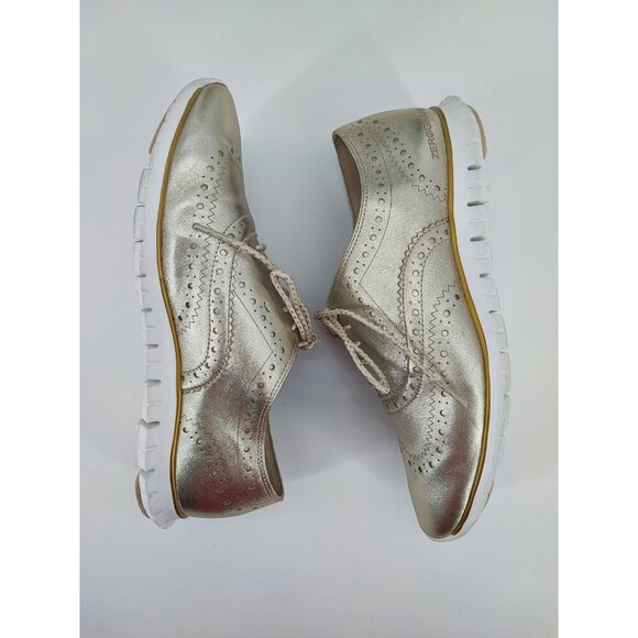 Cole Haan Women's Zerogrand Gold Metallic Leather Wingtip Oxfords Shoes Size 8B - Picture 6 of 9